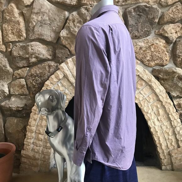 Lacoste Classic Fit Purple Green Striped Cotton Button Down Shirt Men's 42 (L) - Picture 2 of 8